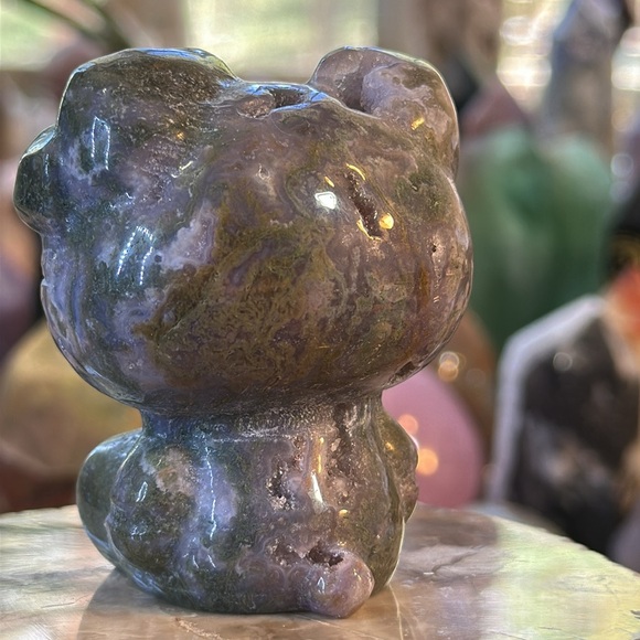 🎄SALE🎄Moss Agate Hello Kitty Carving With Druzy! - Picture 6 of 9